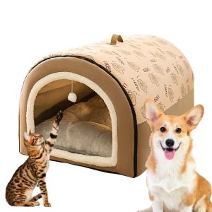 Mats Dog Cave 2 en 1 Lit de chat couvert détachable avec des lits de chien confortable pour chiens de chat