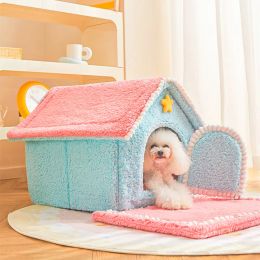 Mats Mand House For Small Dogs Chats Pet Bed Tente fermé chenil de chien d'intérieur enfermé avec coussin en peluche Chiot chaud panier de couchage