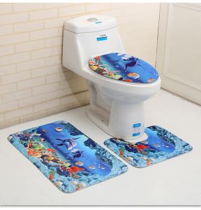 Matten Dolfijnen 3 Stuk Badmat 3D Blauwe Oceaan Toilet Cover Antislipmat Badmatten Toiletbril Badmat Accessoires voor Badkamer Decor