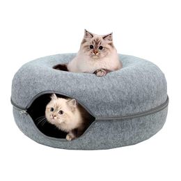 Matten donut kat tunnelbed huisdieren huis natuurlijk vilt katten grotten speelgoed ronde wol vilt bed voor kleine honden katten interactief speelgoed speelgoed