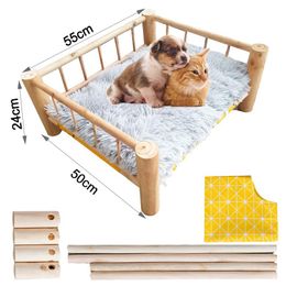 Mats Elevated Cat Bed House Cat Hammocks Bed Wood Canvas Cat Lounge Bed for Small Dogs Rabbit Cats Durable Canvas Pet House Supplies