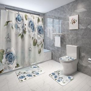 Tapis Floral Style européen décor à la maison tapis de toilette tapis de bain et rideau de douche ensemble salle de bain tapis ensemble antidérapant salle de bain pied tapis