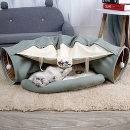 Matten opvouwbare kat bed huis interactieve kat tunnel speelgoed boorpijp kanaal shell buis kitten grot met ballen kussen katten accessoires