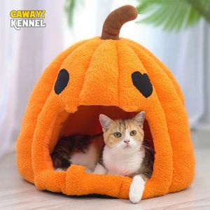 Mats Halloween Pumpkin Forme Deep Sleep Confort in Winter Cat Bed Bed Cave Small Dog House Produits Pet Tente Cyy Cave Nest Bed House