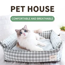 Mats Hanpanda Plaid Printing Soft Autovable Amovable Wash Verte Lit Fabric Cottonlinen Cottonlinen Sofa Pet Sofa Cat carré Cat