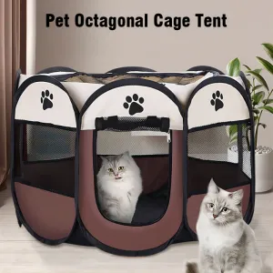 Matten Hoge kwaliteit Kat en honden Leverzaal Hek Hek Opening Octagonal Cage Draagbare opvouwbare transparante huisdierkooi Pet Tent