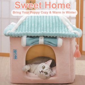 Mats Hooopet mignon Maison entièrement fermée pour chats chaleureux pour animaux de compagnie d'hiver lit super doux lit de couchage pour chiot fournisseurs de maisons de chat