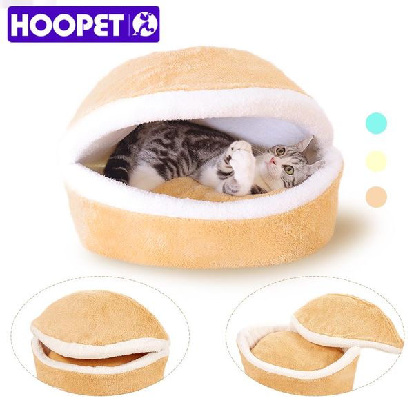 Esteras HOOPET Cama para Gato cálida casa cama para hamburguesas desmontaje a prueba de viento mascota cachorro nido cáscara oculta bollo de hamburguesa para invierno