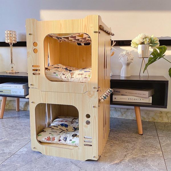 Esteras JOYLOVE, combinación de bloques de construcción de madera para gatos y perreras, arena para gatos con hamaca, marco de escalada para gatos, sala de entrega a domicilio