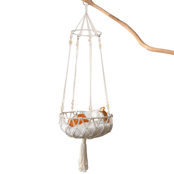 Esteras Macrame Cat Hamaca para ventana Montado en la pared Cama de descanso para mascotas para dormitorio KidsRoom Oficina Estudio Tejido a mano Gato Estante para dormir con