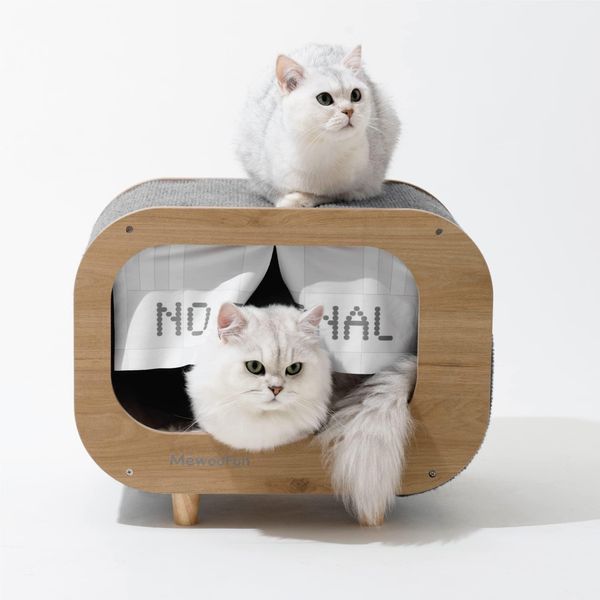 Esteras MewooFun Casa para Gatos Cama Condominio para Gatos TV para Interiores Muebles de Refugio para Gatos de Moda de Madera Grandes de Lujo Resistentes con Almohadilla para Rascar