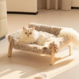 Tapis Mewoofun coussinets de chat doux lit pour animaux de compagnie en bois avec peluche pour chats et litière petits chiens nid pour animaux de compagnie quatre saisons chat chien canapé fournitures pour animaux de compagnie