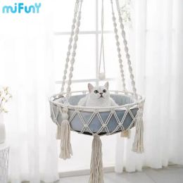 Matten MiFuny Grote kattenhangmat Handgeweven hangende mand Huisdier Kat Schommelbedden Kittenaccessoires Speelgoed met touw Kattenhuis Puppybed