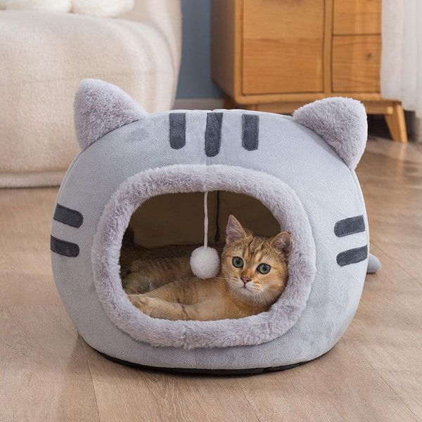 Esteras Nueva Forma de Gato Perrera Invierno Cálido Semicerrado Almohadilla de Arena para Gatos Suministros para Mascotas Casa para Gatos 45 cm Cama para Perros y Gatos Nido para Gatos Sprm Caliente Lavable