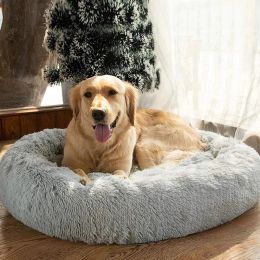 Alfombras Nueva felpa calma sueño profundo donut casa para mascotas piel sintética ultra suave cama redonda para perros y gatos cálida y acogedora casa cómoda cama para perros grande y esponjosa