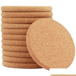 Mats Pads 100 pièces sous-verres en liège bord rond 100X100X5Mm tapis tampons en bois liège-coaster 10X10X0.5Cm dessous de verre pour plantes en bois absorbant bouché Dho3E