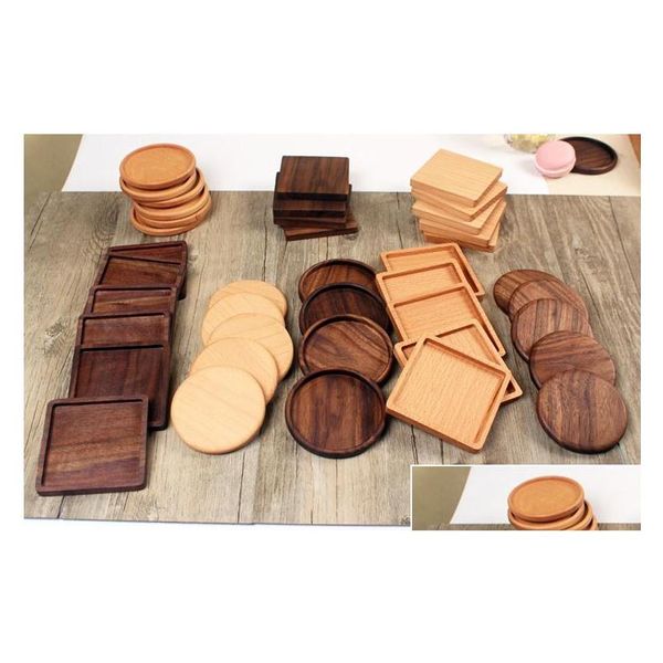 Tapis Pads 100pcs / lot 8,8 cm hêtre noyer bois sous-verres tasse en bois café thé boire théière boisson caboteur SN1139 livraison directe Hom Dhfhx