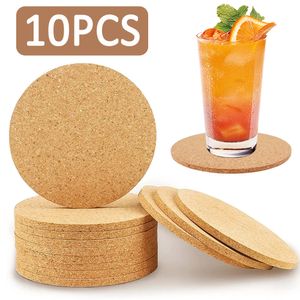 Mats Pads 10 pièces tapis de tasse naturel rond en bois tampon Durable antidérapant liège dessous de verre thé tasse à café porte-boissons pour la décoration de table bricolage vaisselle 230921