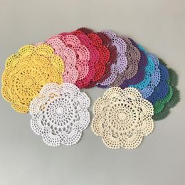 Tapis tampons 10 pièces/lot napperon rond en coton fait à la main tapis de tasse au Crochet, 16 couleurs 20CM X 20CM napperon