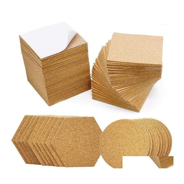 Mats Pads 120 unids Redondo Hexágono Autoadhesivo Corcho Cuadrado Contrachapado Tablero Reutilizable Estera Utilizada Para Posavasos Y Entrega De Gota De Bricolaje Hogar Ga Dhpm6