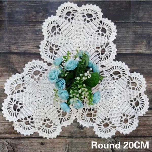 Alfombrillas Almohadillas 20 CM Redondo Moderno Blanco Encaje Boda Tapete Algodón Hecho a mano Crochet Encaje Mantel Mantel Mantel Taza Taza Posavasos Pad Decoración Z0502