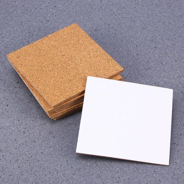 Mats Pads 28pcs sous-verres en liège auto-adhésifs carrés écologiques feuilles de support en bois