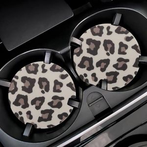 Tapis Tapis 2 PCs Voiture Porte-Gobelet Dessous De Verre Anti-dérapant Pad Tapis Résistant Aux Hautes Températures Imprimé Léopard Tournesol Conception En Gros