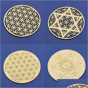 Matten kussens 2 stks bloem van levensvorm houten wandteken laser gesneden niet-slip set houten placemats tafel mat round cup pad art home decor dr Dhwvf