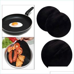 Matten kussens 2 stks herbruikbare anti-stick mat pan fry voering vel koken wok pad keuken bbquitgereedschap ronde 24 cm diameter druppel mxhome dhdvc