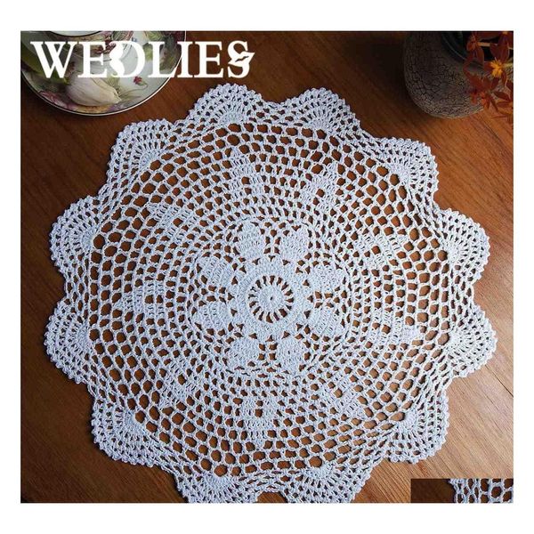 Tapis Coussinets 37Cm Dentelle Ronde Napperon Crocheté À La Main Napperon Vintage Floral Dessous De Verre Maison Café Table À Manger Gadgets Décoratifs D Dh9Xe