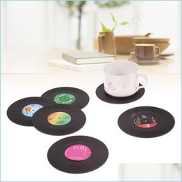 Mats Pads 6 PCS / Set Home Table Cup Mat Decoración creativa Café Bebida Placemat para Spinning Retro Vinilo CD Disco Bebidas Posavasos Dr Dhyjd