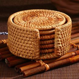 Matten Pads 6 Stuks Onderzetters Set Voor Kungfu Thee Accessoires Ronde Servies Placemat Schotel Mat Rotan Weave Cup Pad diameter 8 Cm 230616