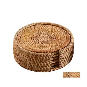 Matten kussens 6 stks handgemaakte geweven rattan beker onderzetters met mand niet -slip placemat thee trays koffie mokken tafel mat insation servies