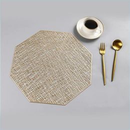 Matten Pads 6pcs Octagon Placemats Set PVC Hollow Irregar Line Placemat eettafel Decoratie pad Diner Cutout Hangable Gold Drop Dhqen