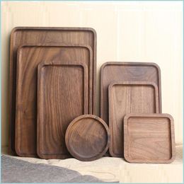 Matten Black Walnut Tray Pad Wooden Fruit Fruit Cake Dessert Serving Trays Snack Pizza Sushi broodplaat Drop levering Huis Gar DHMCP