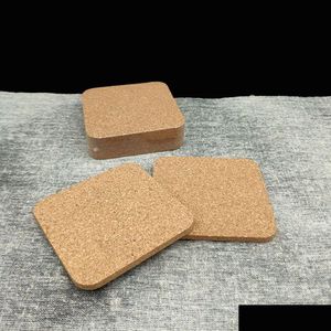 Tapis Pads Sous-verres en bois de liège vierge Forme ronde carrée 9595M Tapis de tasse résistant à la chaleur absorbant Tapis de dessous de verre Insate Mats Drop Delivery Home Dhczy