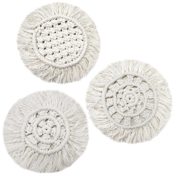 Tapetes Almohadillas Estera de mesa trenzada Posavasos Tejido a mano Tapiz Macramé Colgante de pared Decoración Boho Decoración del hogar Mantel individual de aislamiento antideslizante