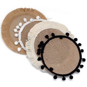 Matten Pads Jute Placemats Retro Ronde Theekop Onderzetter Eenvoudige Stijl Fringe Kerstmis Milieubescherming Warmte-isolatie Antislipmat 230906