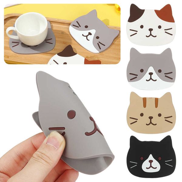 Esteras almohadillas de dibujos animados gato en forma de silicona mesa de comedor mantel posavasos accesorios de cocina estera taza taza resistente al calor animal café bebida pad Z0502