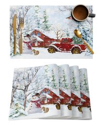 Tapis Tapis Noël Hiver Flocon De Neige Bonhomme De Neige Camion Bleu Cuisine Table À Manger Accessoires 4 6 pcs Napperon Résistant À La Chaleur Vaisselle Pad 231205