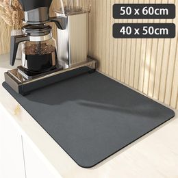 Tapis de café absorbant les taches avec support en caoutchouc, tapis de séchage de la vaisselle, accessoires de Bar à café pour la cuisine Counte267I