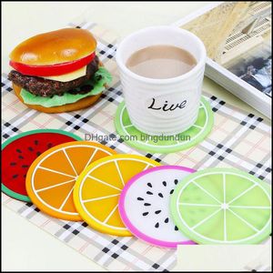 Mats Pads Colorf Jelly Couleur Coaster Sile Fruit Shape Cup Mat Creative Nonslip Heat Insation Pad Tea Wholesale Drop Delivery Home Dhvua