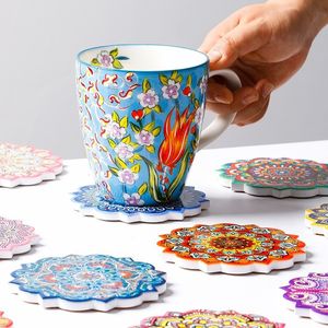 Tapis Pads Coloré Céramique Dessous De Verre Café Boisson Thé Tasse Tapis Set De Table Partie Creative Mandala Table Décoration 4.25in Cuisine Accessoire 230627