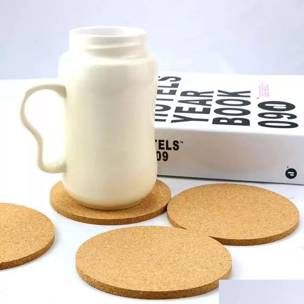 Mats Pads Cork Coaster 1pcs tasse de tapis de tapis à thé de tasse à café Tasse de boissons pour la cuisine Natural en bois Table Voleille Round Drink Drop Livrot Dhe2n