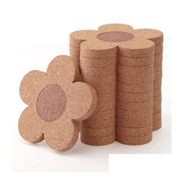 Tapis Pads Cork Coasters Boissons Réutilisables Coaster Naturel 4 pouces Forme de fleur Bois pour bureau Livraison directe Maison Jardin Cuisine, Salle à manger Dh9Dr