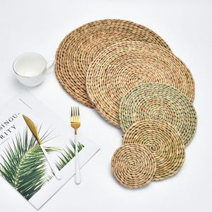 Tapis de Table tissé en cosse de maïs/herbe de Jute, napperon de Style nordique, antidérapant, thermo-isolant, décoration de meubles, tasse à café
