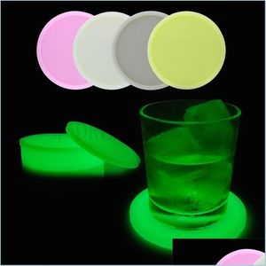 Matten Pads Creatieve Sile Luminous Coasters Round Fluorescerende Drink Cup Mats niet-slip starttafel Decoratie Accessoires Drop leveren DHX07