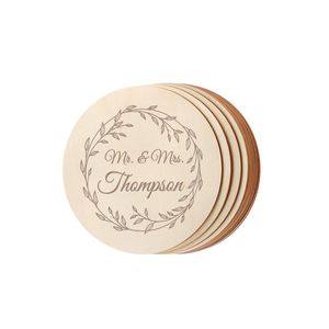 Mats Pads Personnalisé Gravé Mariage Dessous De Verre En Bois Personnalisé Anniversaire Fête Faveur Ronde Rustique Bois Dessous De Verre 10pcs 230627