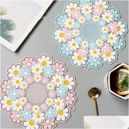 Matten kussens Daisy Cup Coasters 15 cm in diameter hittebestendige anti slip schattig voor keukenbar café kamer decor drop levering home gar dhe3a