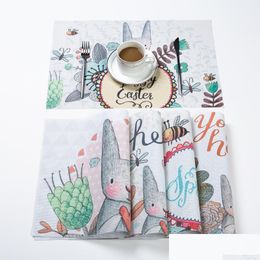 Matten kussens Easter Table Pad Konijnen Print PVC Warmteweerstandsmat 45x30cm Pot Cup Coaster Keukenaccessoires Drop levering Home Gard DHYC4